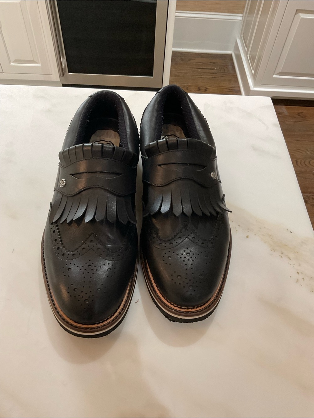 G/FORE Black Kiltie Brogue Slip-On Loafers